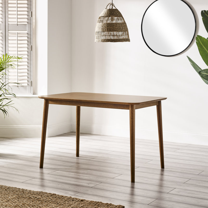 Drea Solid Wood Dining Table - Traditional Rustic Farmhouse Kitchen Style, Walnut, 74cm H x 118cm W x 77cm D
