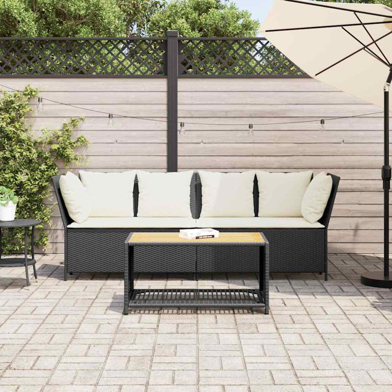  Canapé de patio avec coussins en rotin de polyester brun, Blanc, crème, Noir, noir, noir, noir
