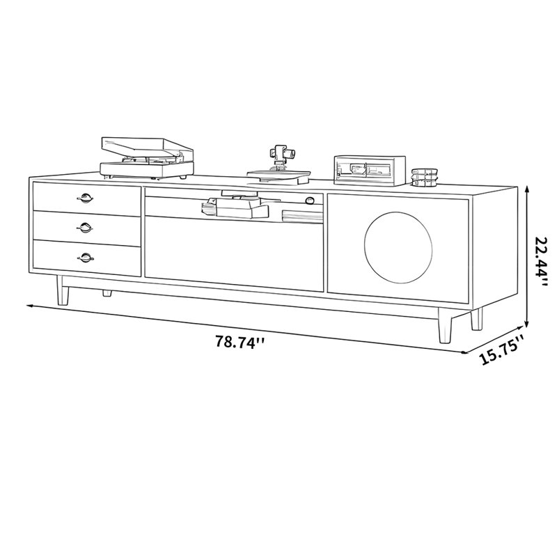 Meuble télé en bois de noyer de style français rétro, H 22,44 po x L 78,74 po x l 15,75 po, Noir