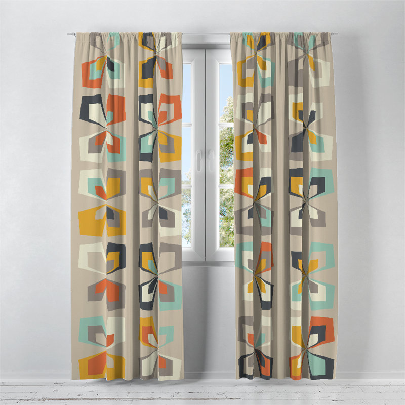 Paire de rideaux semi-transparents style abstrait Mid-Century, 20 po x 52 po