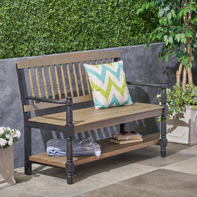 Slatted Farmhouse Bench with Built-in Shelf
