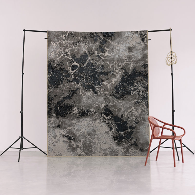Tapis décoratif moderne à motif abstrait gris, Rectangle 3 pi 9,81 po x 6 pi 6,74 po