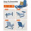 Fauteuil Adirondack d'extérieur avec repose-pieds, dossier réglable à 5 positions et pouf rétractable, chaise berçante de patio à dossier haut, matériau HIPS robuste avec fini grain de bois, capacité de charge de 181 kg, bleu marine-383076186