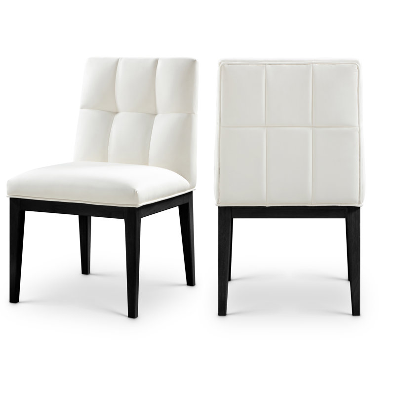 Adrian Vegan Leather Dining Side Chair, Cream Vegan Leather, Black