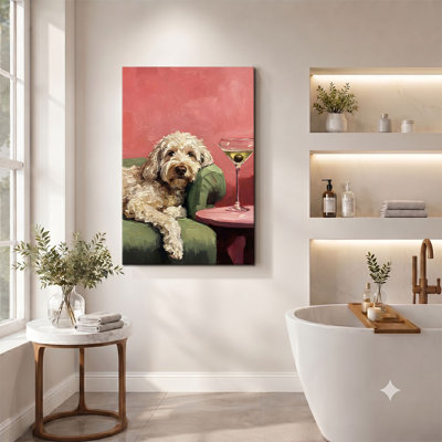 Golden Doodle Dog on Green Sofa Martini Canvas Painting