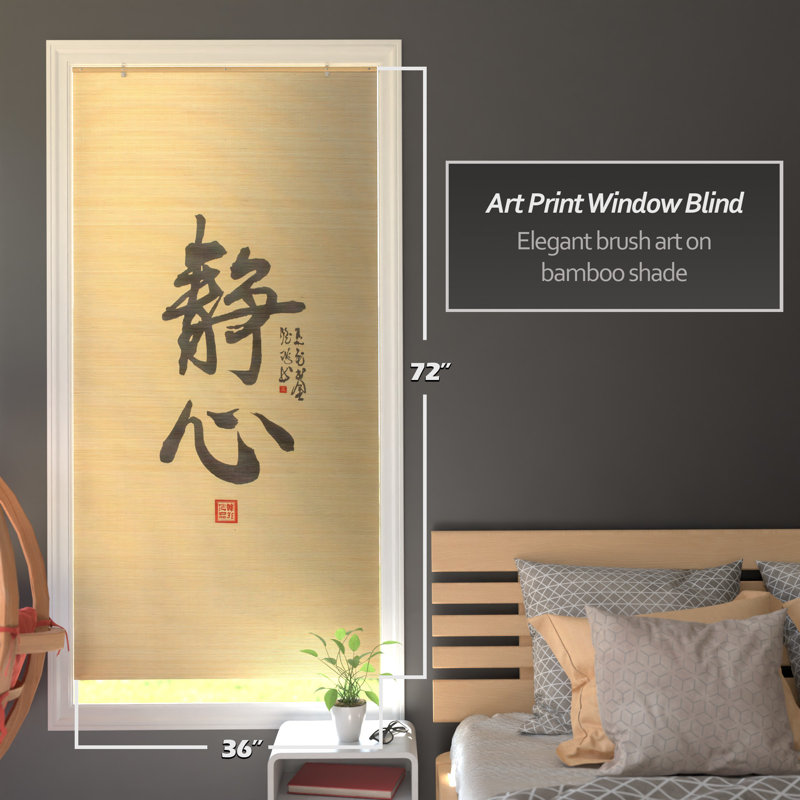 Bamboo Window Shade Blind - Calligraphy 36" W, 36"W x 72"L