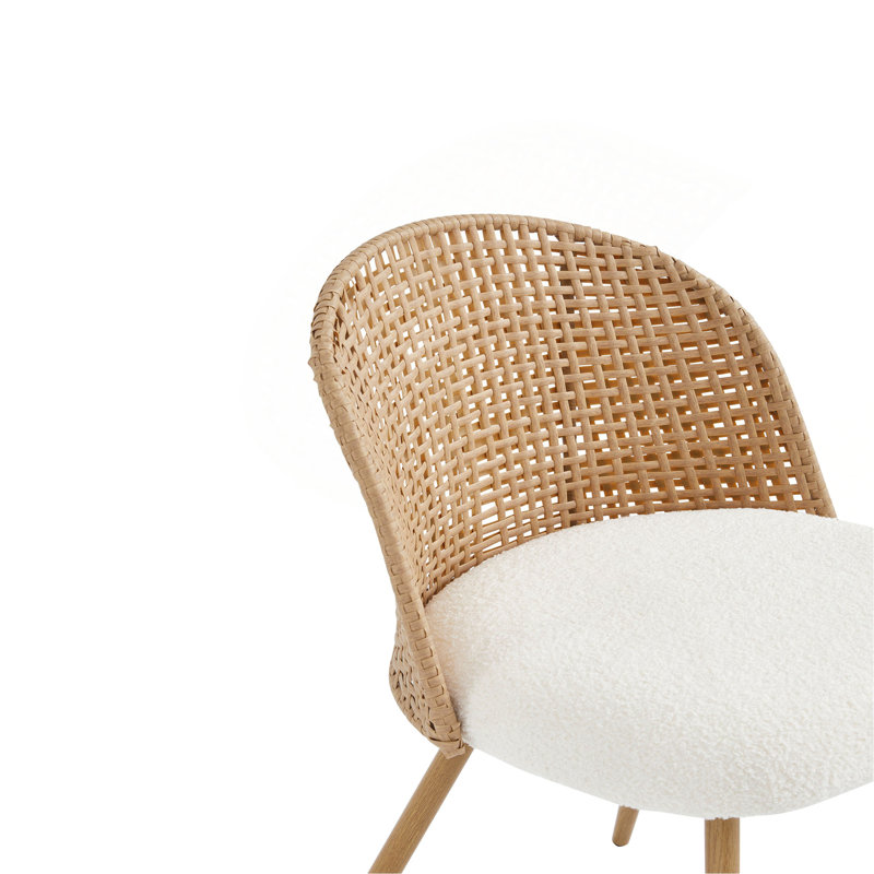Ensemble de 4 chaises de salle à manger en osier brun, style moderne, style bohémien, coussin de siège beige doux, 4