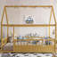 Lit double pleine grandeur avec structure en pin naturel, barrière de sécurité pour chambre à coucher confortable, lit à structure facile à assembler, repos en bois sécuritaire, entrée spacieuse-944372464