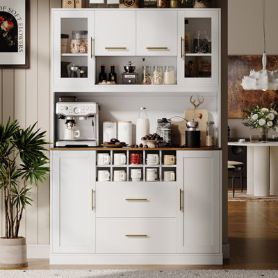 Garde-manger 70,86 po avec tablette à micro-ondes, armoire de rangement en bois avec tiroirs et rangement pour bouteilles de vin