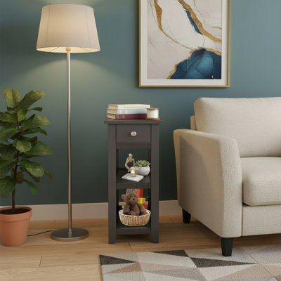 Halesowen Solid Color Wooden End Table With Drawer & 2 Open Shelves, Transitional Nightstand For Small Spaces, 10"Wx16"Dx24"H