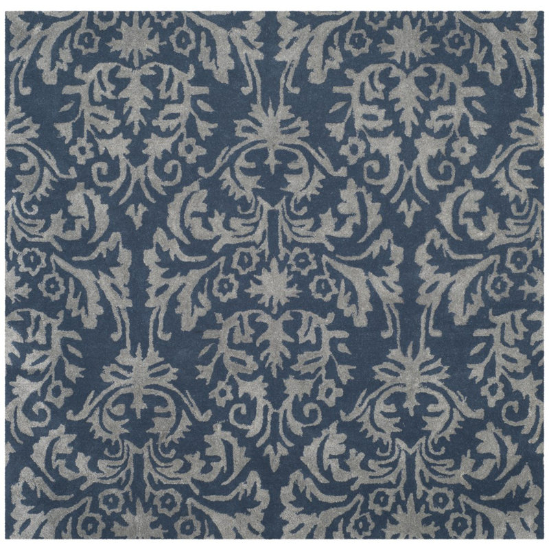Tapis bleu marine / gris en laine / viscose / coton touffeté à la main Domingues, Carré 5 pi