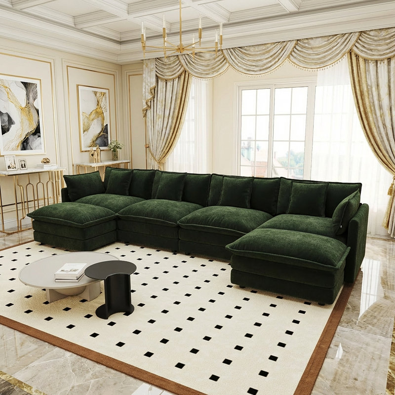 Hibbell Comfort U Shaped Couch With Reversible Chaise, Modular Large U-Shape Sectional Sofa, Double Extra Ottomans