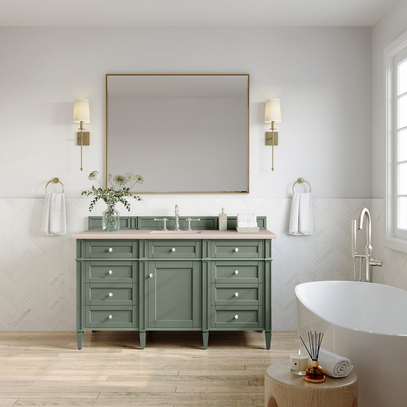 Brittany 60'' W Single Vanity, Charcoal Soapstone, Smokey Celadon, 8" Widespread