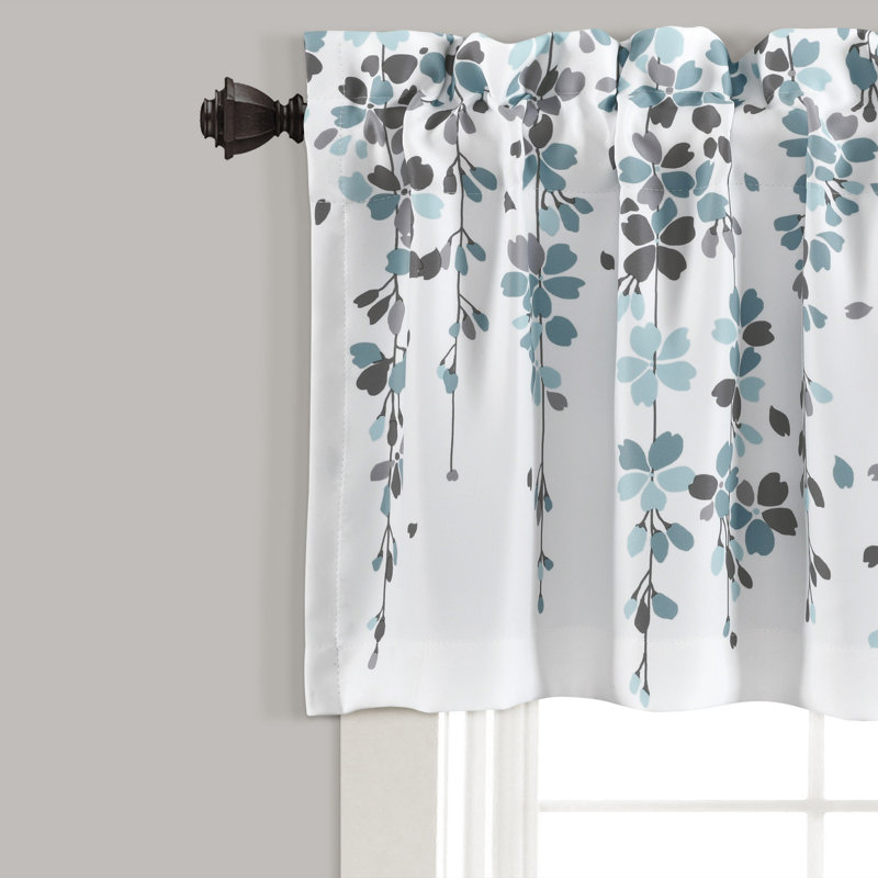 Blue and Gray Floral Light Filtering Window Valance