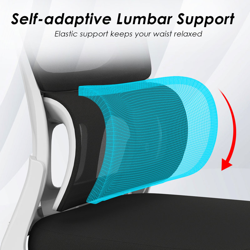 Chaise de bureau ergonomique en filet avec support lombaire - Accoudoirs rabattables, roulettes pour la maison / le bureau / d'étude (capacité de 350 lb)