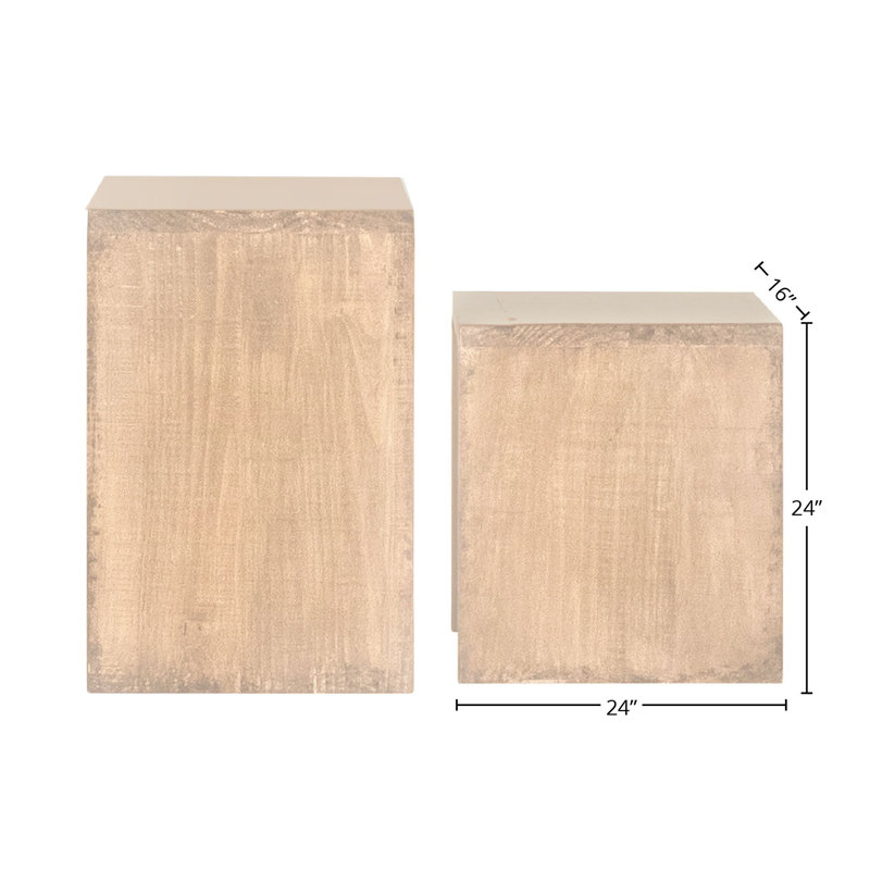 Evie Solid Wood Sled Nesting Table Set, Light Wash