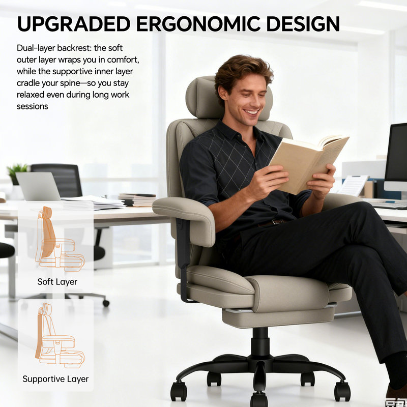 Heavy Duty Office Chair 200KG, Big and Tall Desk Chair, Executive Ergonomic Office Chair with Footrest & Lumbar Support, High Back Computer Gaming Chair with Storage Gag, Liftable Armrest