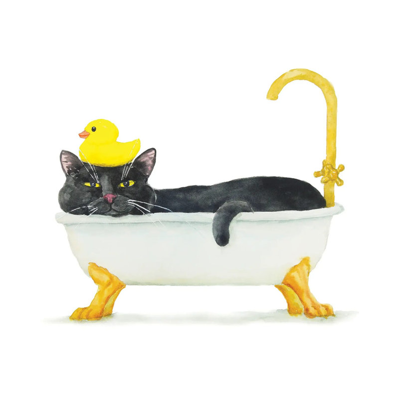Bathing Black Cat by Alexey Dmitrievich Shmyrov - Wrapped Canvas Gallery-Wrapped Canvas Giclée, 30.48 cm H x 30.48 cm W