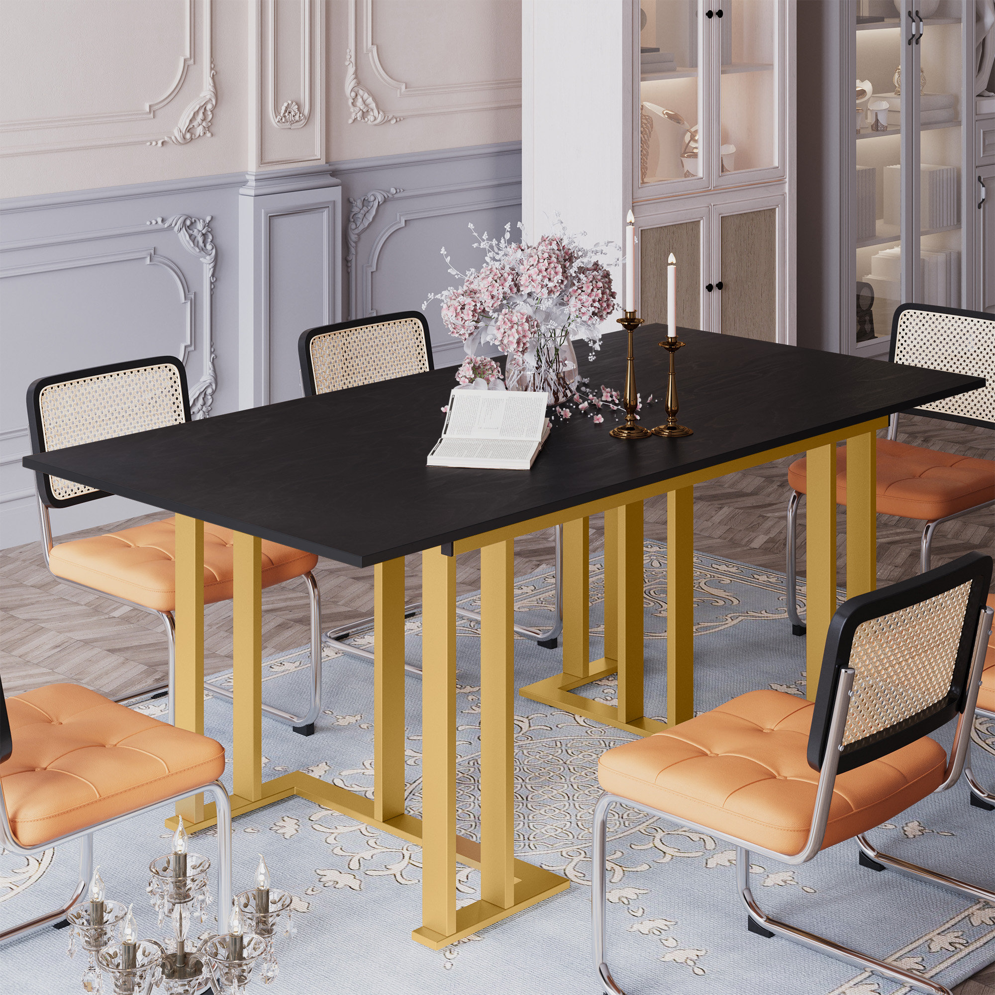 Golden oak table online and chairs