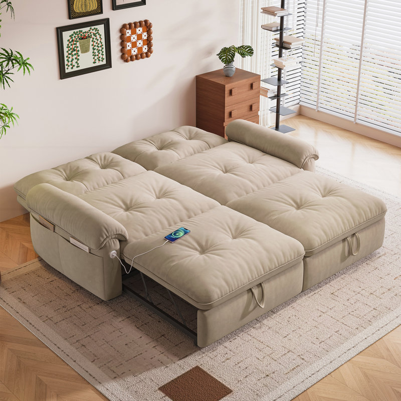 Canapé en tissu Mid-Century, Tissu brun