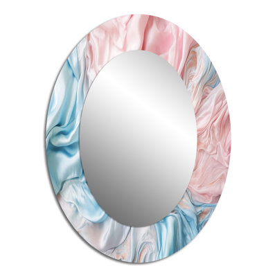 Pink Blue Dancing Colors I - Pink Modern Oval Wall Mirror