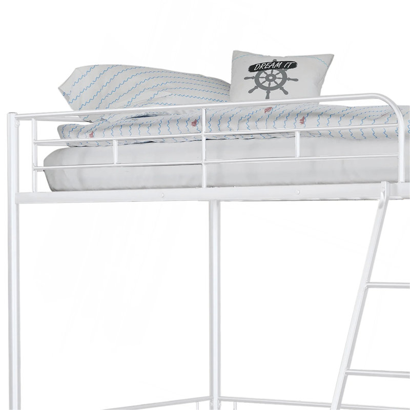 Lit mezzanine simple de style contemporain avec espace ouvert sous la structure métallique, Blanc