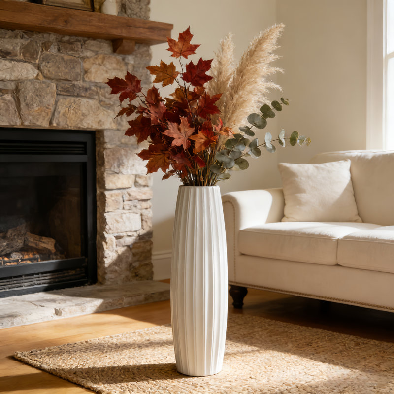 Vase de sol moderne en céramique blanche, grand vase décoratif brillant de 28 pouces pour l'herbe de Pampa, grand vase minimaliste pour la décoration de salon