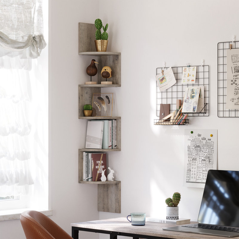 Carol 127.5cm H x 20cm W Corner Bookcase, Gray