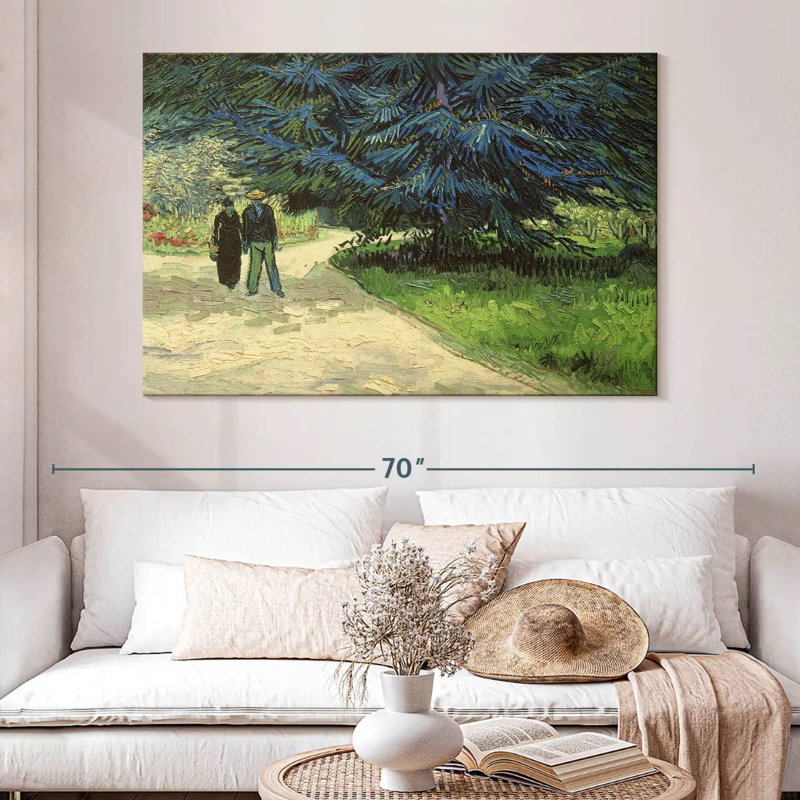 Jardin public d'Alvord avec couple et sapin bleu, H 34 po x l 51 po