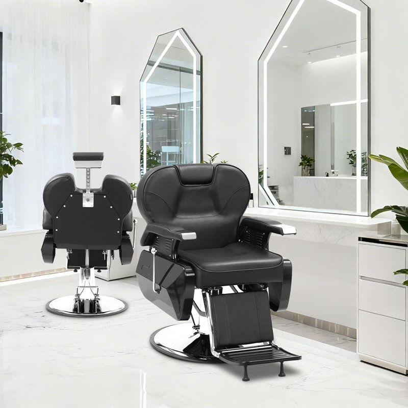 Fauteuil de coiffeur en cuir de polyuréthane argenté de première qualité avec capacité de levage de 330 lb avec système de levage hydraulique et verrou pivotant à 360 °