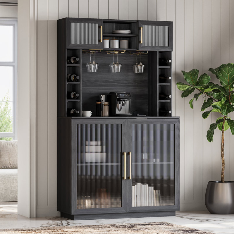 Bar à vin Coffee avec prise de courant, armoire à boissons rustique de 72 po Pamplona, armoire haute avec rangement, armoire de cuisine