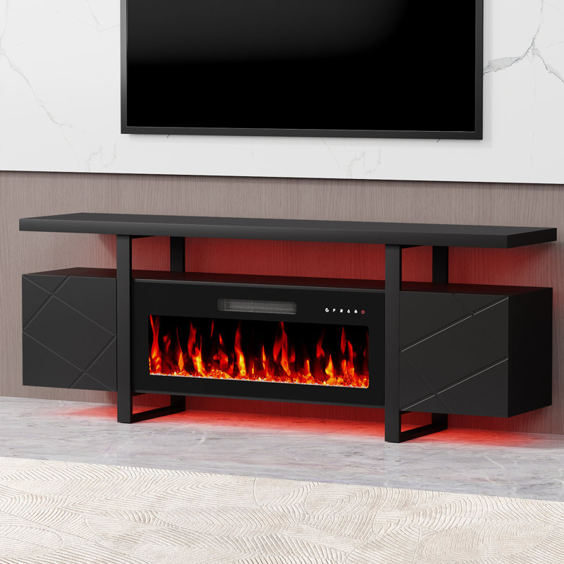 69'' TV Stand for TVs up to 80'' with Electric Fireplace and Adjustable Shelves, Black