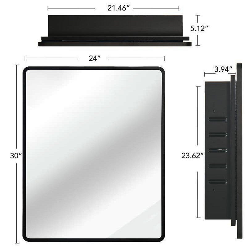 Armoire-miroir noire à cadre mural ou encastré en métal 24 po x 30 po, 30.12"