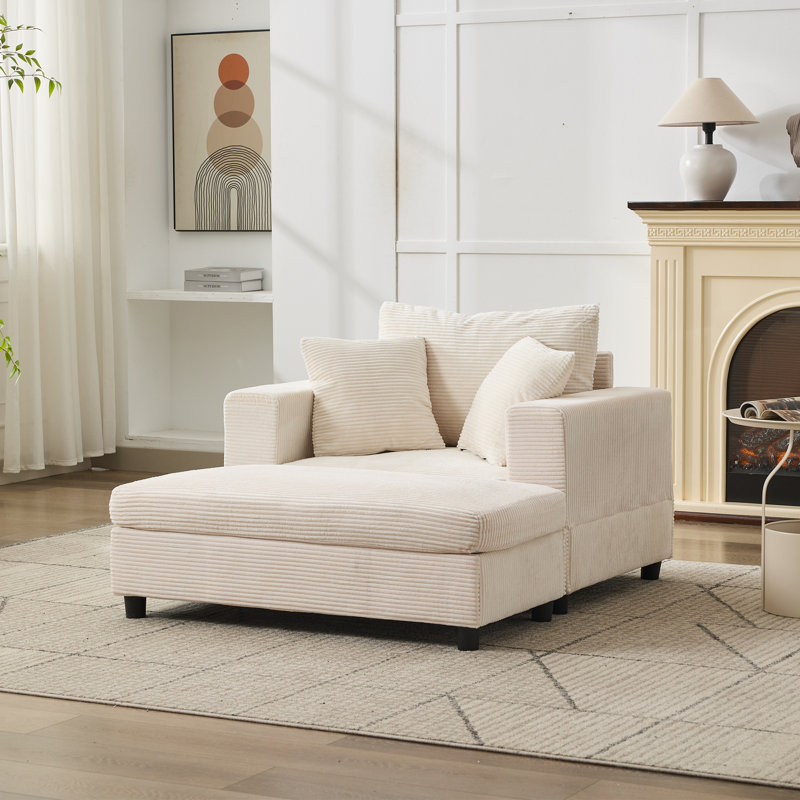 Corduroy Upholstered Sofa Lounge Chair With Removable Ottoman And Pillows, Beige