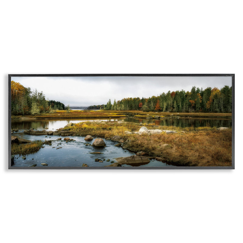 Giclée encadrée, vue de rivière à marée basse, design par D. Burt, H 10 po x l 24 po, Giclée encadrée noir minuit
