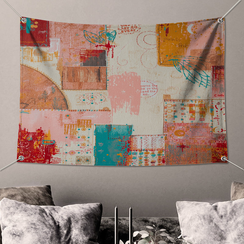 Tapisserie murale colorée «Collage», H 68 po x l 80 po avec 4 œillets