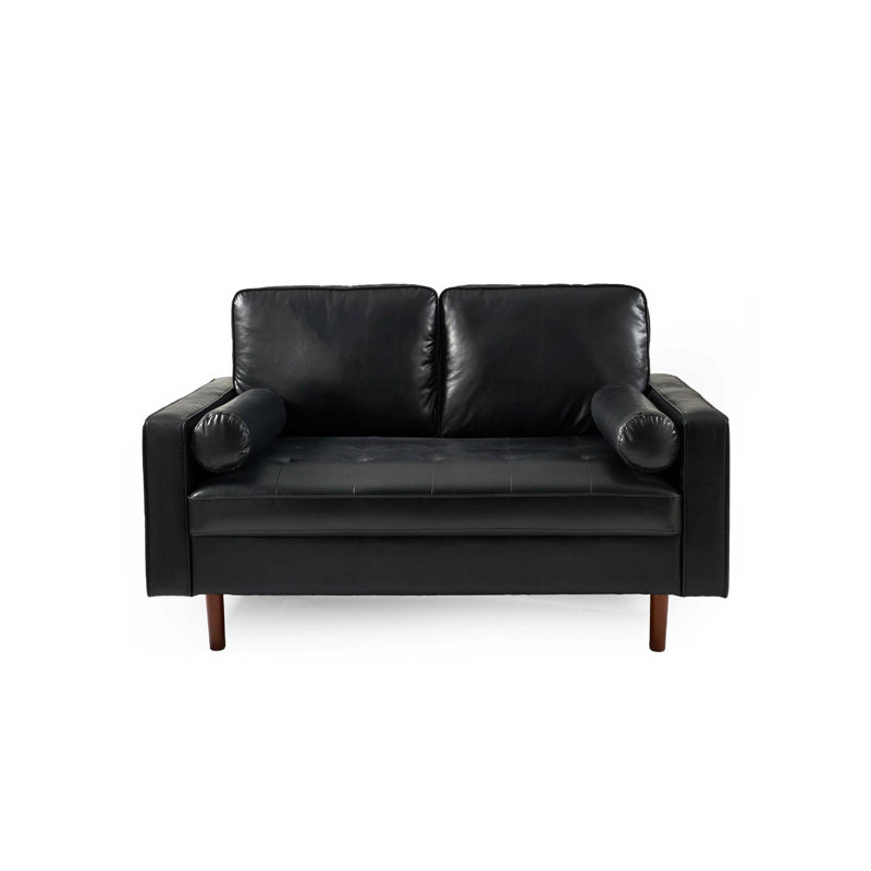 Altmann 2 Seater Faux Leather Loveseat Sofa, Black