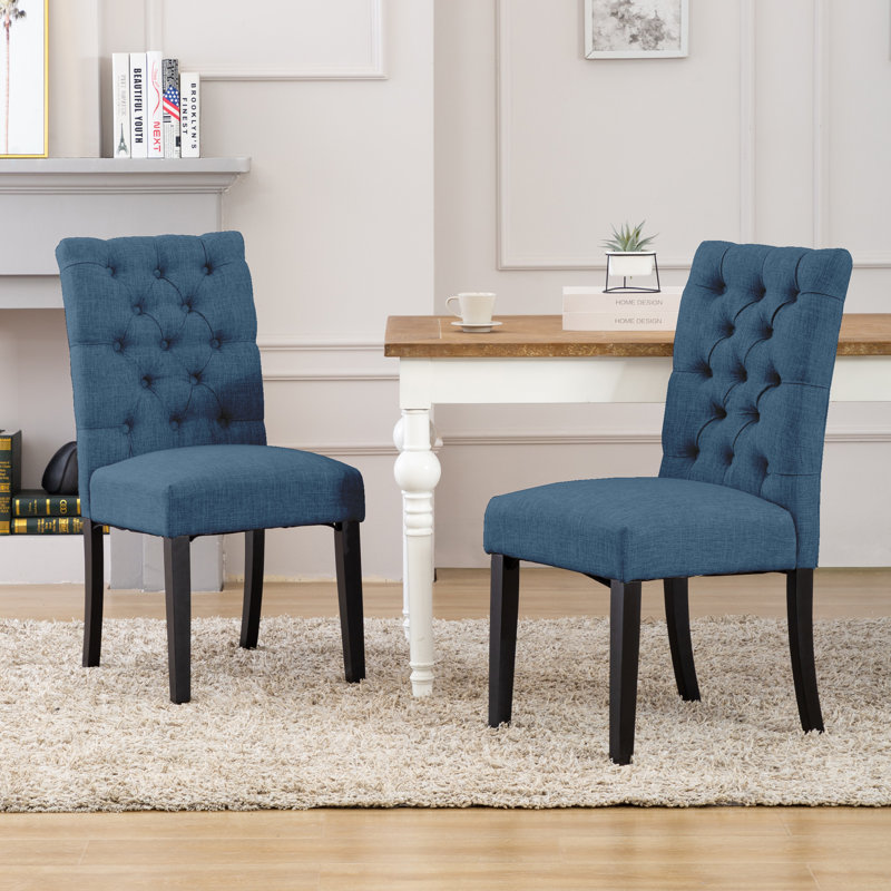 Chaise d'appoint rembourrée en lin capitonné Wren, Bleu marine, 2