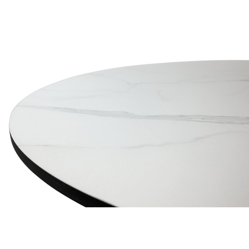 Table de salle à manger ronde style Mid-Century moderne, finition marbre blanc, H 29 po x L 31,5 po x l 31,5 po