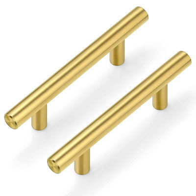 Ensemble de 30 poignées à 3 trous au centre de 30 po - Poignées en laiton brossé - Poignées de tiroir en or - Quincaillerie de porte en acier inoxydable pour meubles de salle de bain, de chambre à coucher - Longueur totale de 5 po