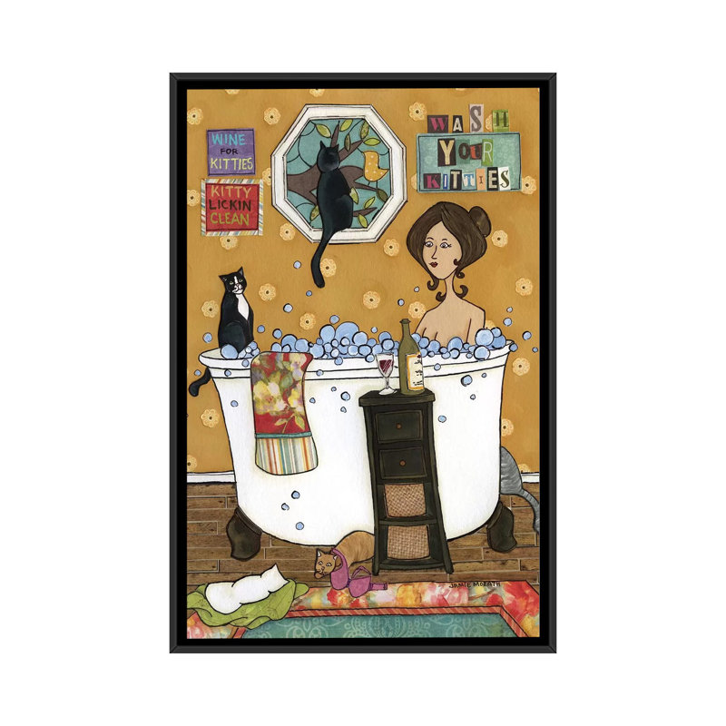 « Wash your kitties » par Jamie Morath-impression, H 48 po x l 32 po x P 1,5 po, Pas de tapis, Toile avec cadre noir
