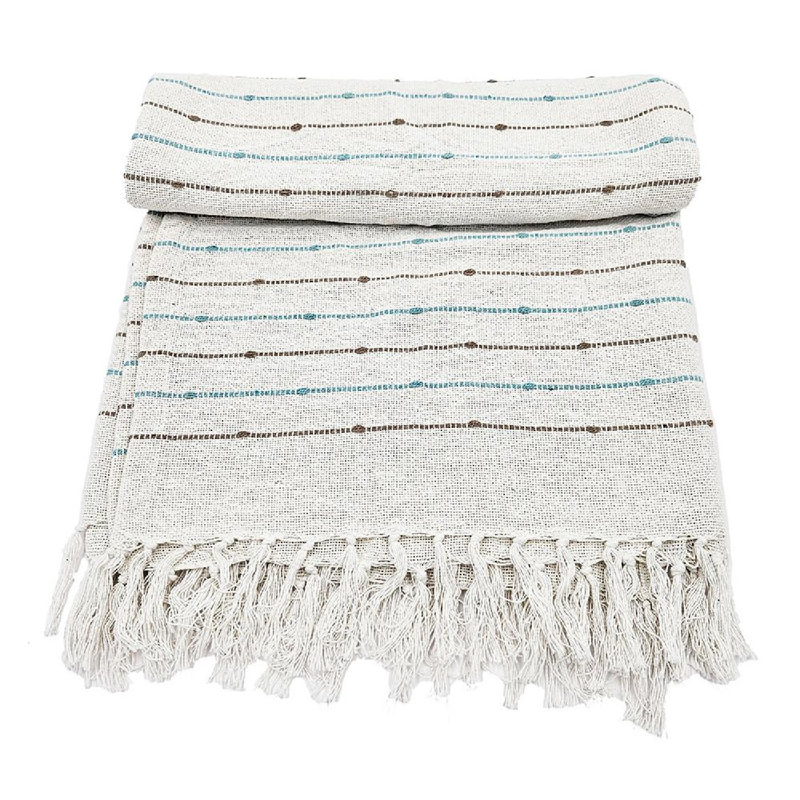Set of 2 Multicolored Striped Cotton Throw Blankets with Tassels