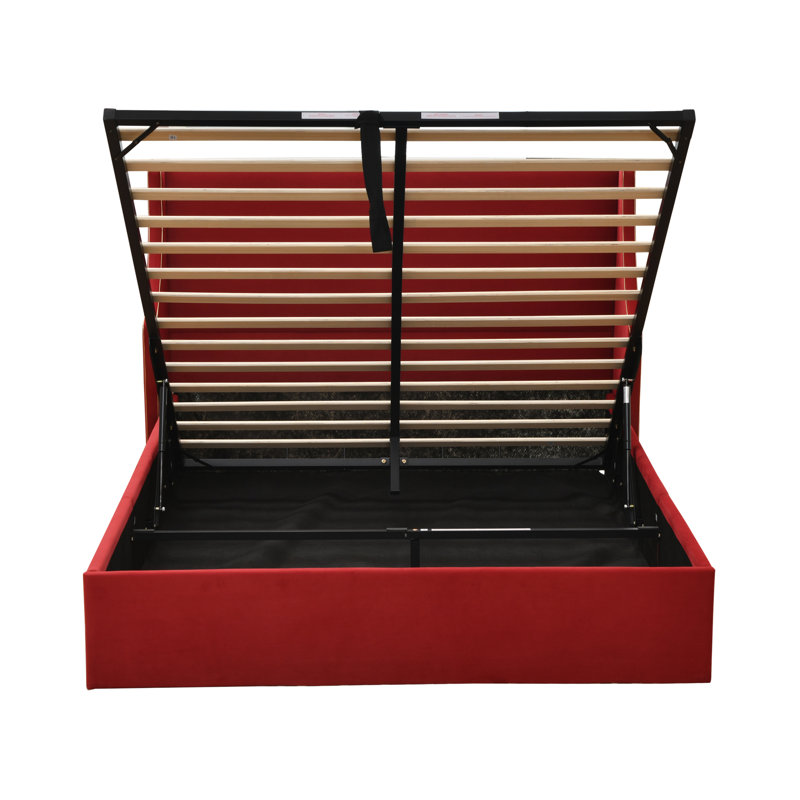 Lit plateforme tapissier avec rangement Linvel, Double, Velours écarlate