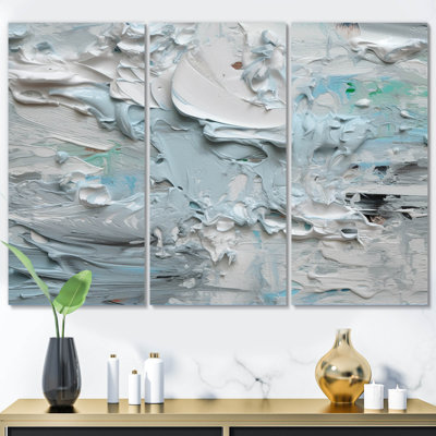 Summer Memories, impression abstraite en blanc et bleu II sur toile, 3 pièces