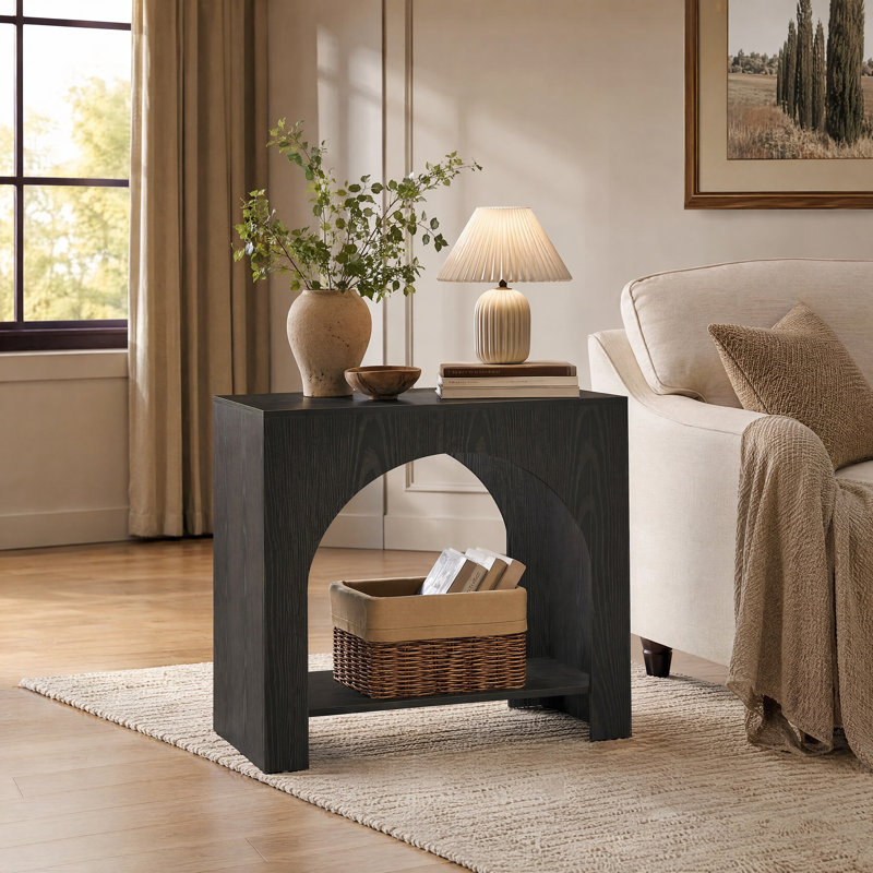 Farmhouse End Table With Storage Shelf For Living Room, Black, 2