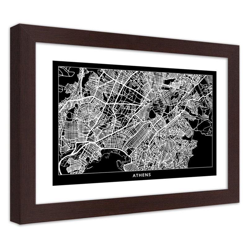 Plan Of The City Of Athens - Single Picture Frame Print, 60cm H x 90cm W, Brown