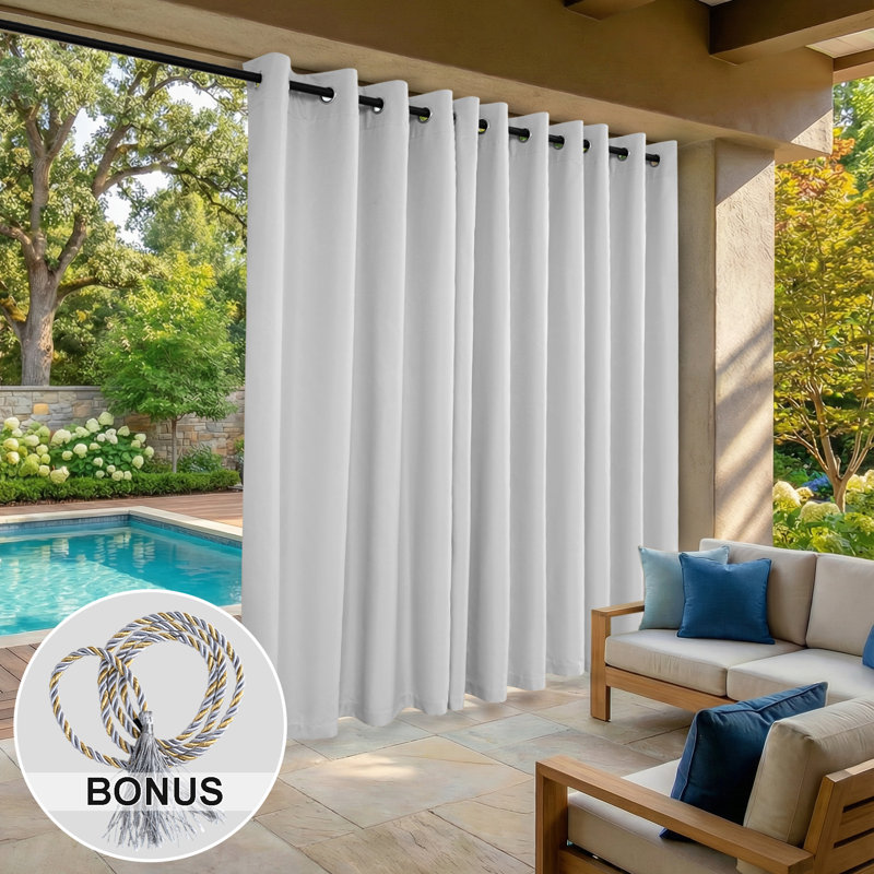 Outdoor Curtain Grommet Top, Waterproof Black Out Thermal Insulated Outdoor Bedroom Livingroom Curtains, Effective Sun and Privacy Protection Curtain, for Balcony Terrace Pergola Indoor, Single Panel, 100" W x 84" L Gray White