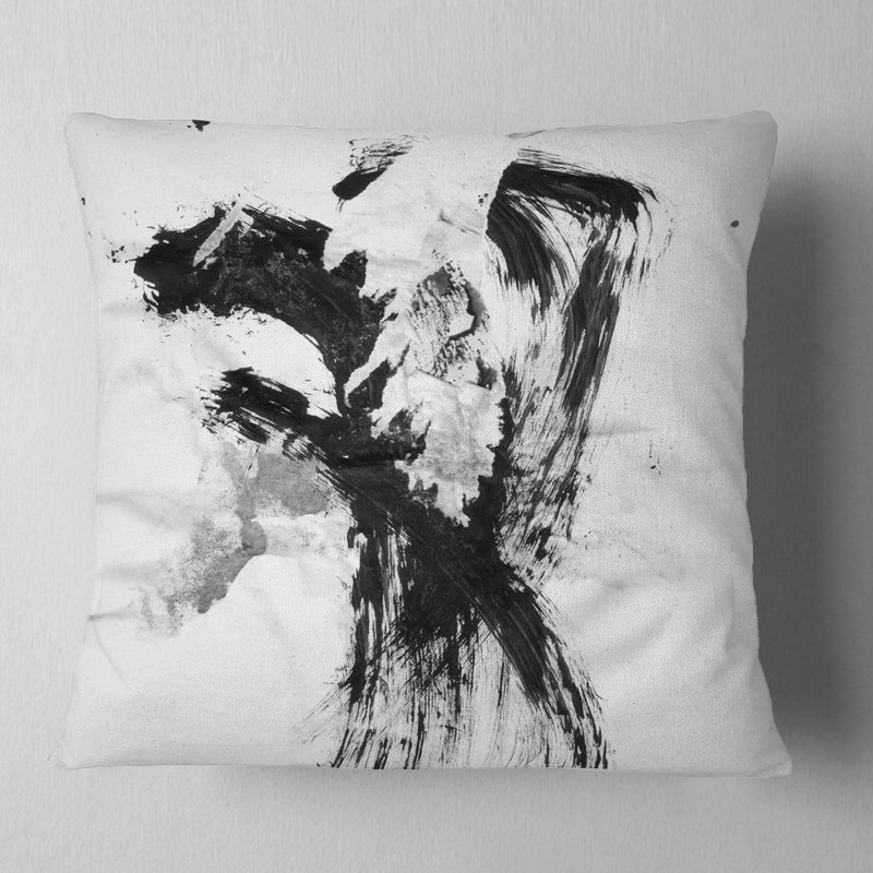 Tache de peinture noire - coussin imprimé abstrait, 16 po x 1 po, Coussin décoratif