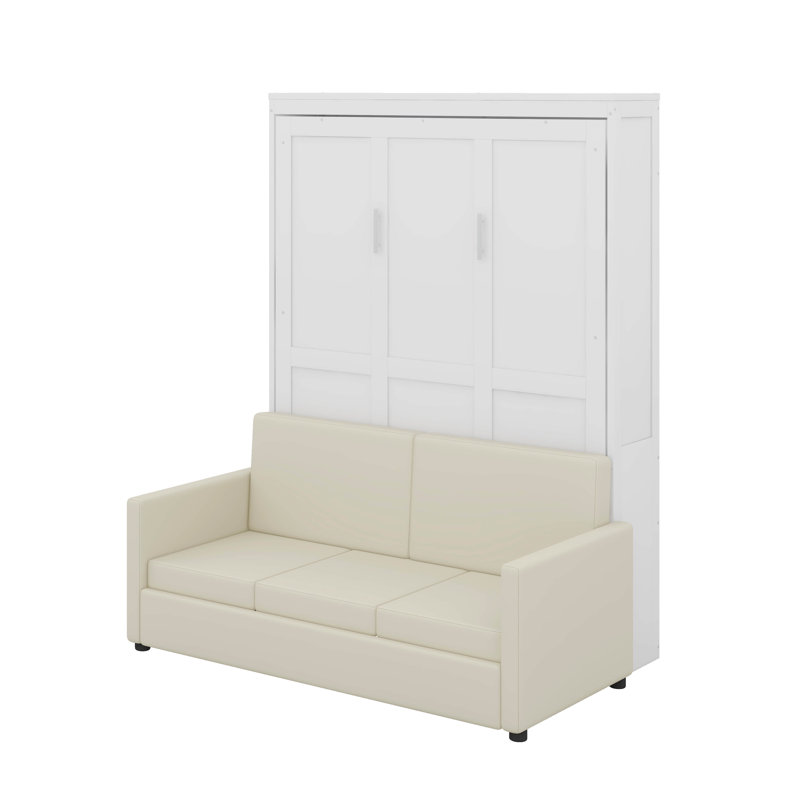 Lit escamotable double avec coussin, Blanc
