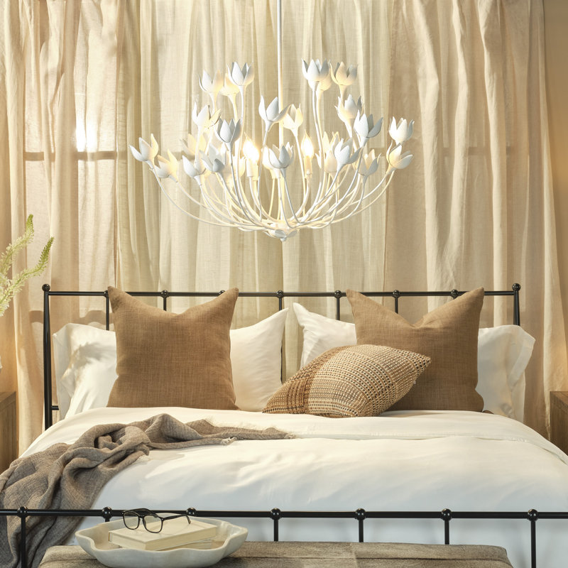 Dogwood 6-Light Chandelier, Antique Brass, White